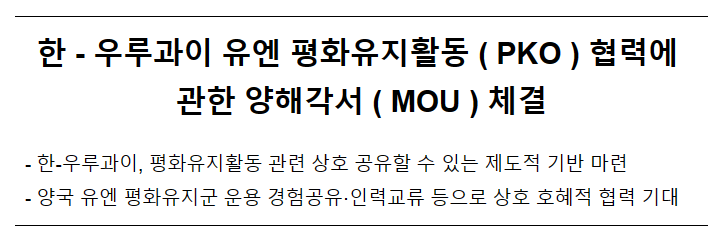 한-우루과이 유엔 평화유지활동 협력 양해각서 체결 한-우루과이 유엔 평화유지활동 협력 양해각서 체결