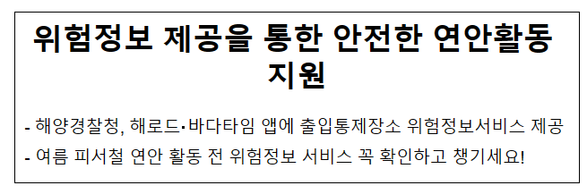 위험정보 제공을 통한 안전한 연안활동 지원 위험정보 제공을 통한 안전한 연안활동 지원