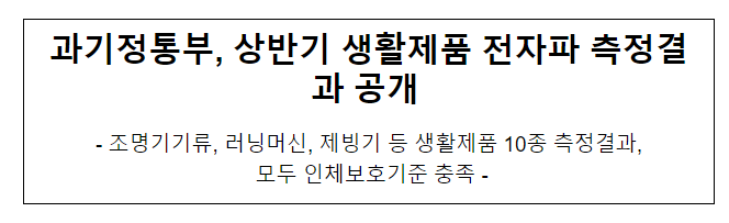 과기정통부, 상반기 생활제품 전자파 측정결과 공개 과기정통부, 상반기 생활제품 전자파 측정결과 공개
