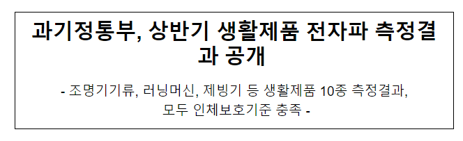 과기정통부, 상반기 생활제품 전자파 측정결과 공개