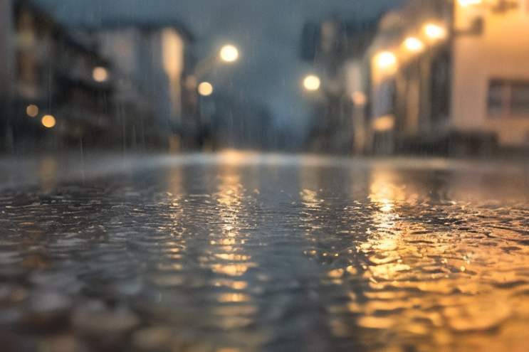 [Ai Greem] 배경_길거리 078: 비가 오는 날 거리의 모습, 장마철 길거리 사진, 장마 관련 무료 Ai 일러스트 이미지