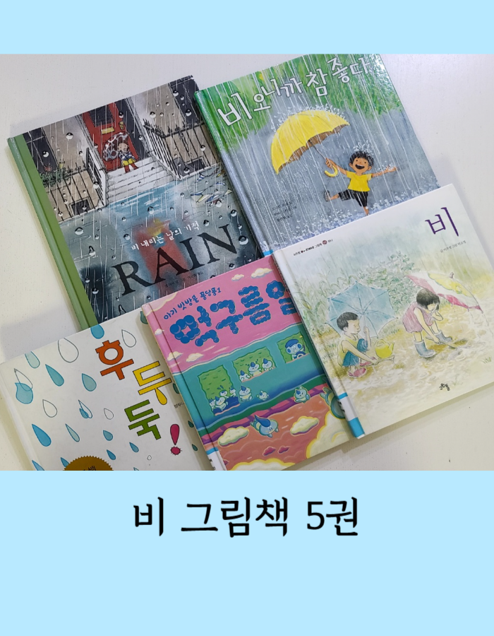  비 그림책 5권 - 비 오니까 참 좋다, 먹구름 열차, Rain: 비 내리는 날의 기적, 후두둑