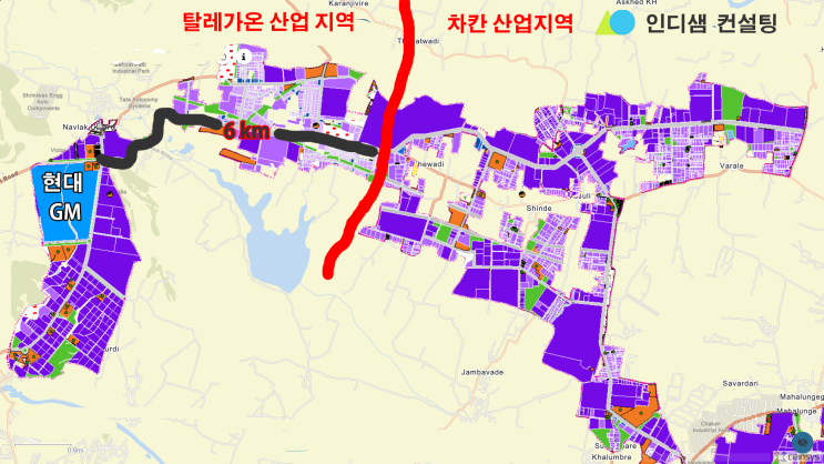 (인디샘 컨설팅) 인도 푸네/뿌네 부동산 - 현대/GM 자동차를 중심으로 MIDC  탈레가온 차칸 공단/산업단지/공업단지 지도 거리 살펴보기