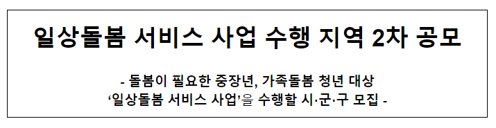 일상돌봄 서비스 사업 수행 지역 2차 공모 일상돌봄 서비스 사업 수행 지역 2차 공모