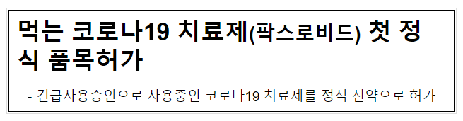 먹는 코로나19 치료제(팍스로비드) 첫 정식 품목허가