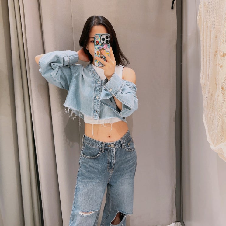 자라 온라인 스토어 TRF 언밸런스 데님 크롭 셔츠 자라 온라인 스토어 TRF 언밸런스 데님 크롭 셔츠
