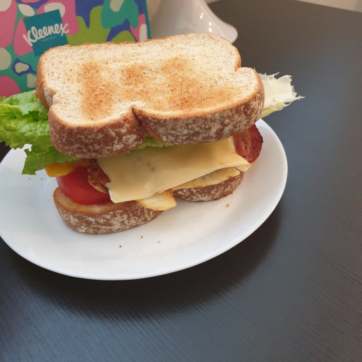  로메인(romaine) 베이컨에그 샌드위치와 가쓰오 우동