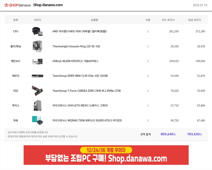  컴퓨터 맞추기 좋은 시절.. 최고 가성비와 최저가 견적.
