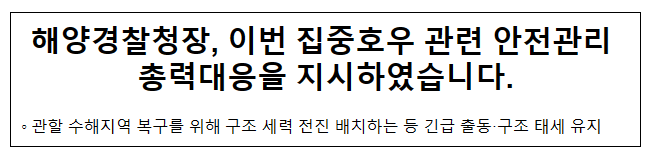 해양경찰청장, 이번 집중호우 관련 안전관리 총력대응을 지시