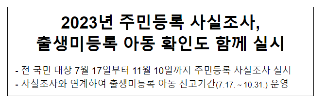 2023년 주민등록 사실조사, 출생미등록 아동 확인도 함께 실시