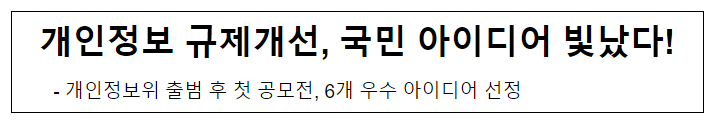 개인정보 규제개선, 국민 아이디어 빛났다! 개인정보 규제개선, 국민 아이디어 빛났다!