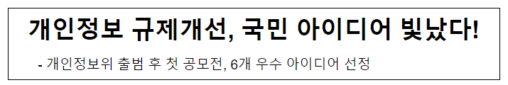 개인정보 규제개선, 국민 아이디어 빛났다!