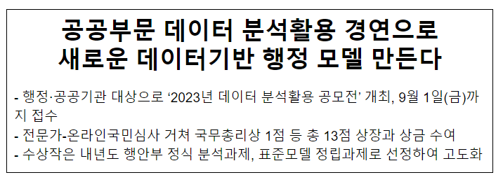 공공부문 데이터 분석활용 경연으로 새로운 데이터기반 행정 모델 만든다(통합데이터분석센터)