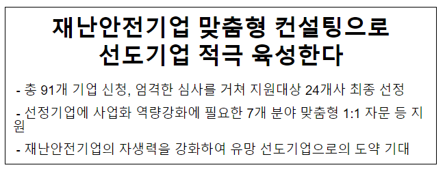 재난안전기업 맞춤형 컨설팅으로 선도기업 적극 육성한다