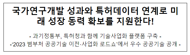 국가연구개발 성과와 특허데이터 연계로 미래 성장 동력 확보를 지원한다! 국가연구개발 성과와 특허데이터 연계로 미래 성장 동력 확보를 지원한다!