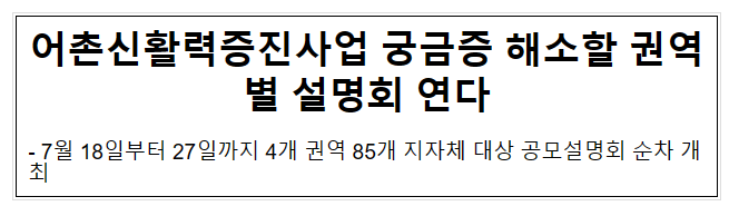 어촌신활력증진사업 궁금증 해소할 권역별 설명회 연다 어촌신활력증진사업 궁금증 해소할 권역별 설명회 연다