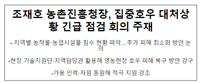 조재호 농촌진흥청장, 집중호우 대처상황 긴급 점검 회의 주재 조재호 농촌진흥청장, 집중호우 대처상황 긴급 점검 회의 주재
