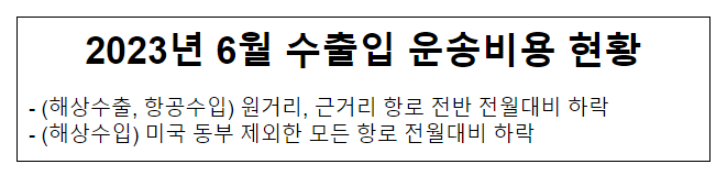 2023년 6월 수출입 운송비용 현황 2023년 6월 수출입 운송비용 현황