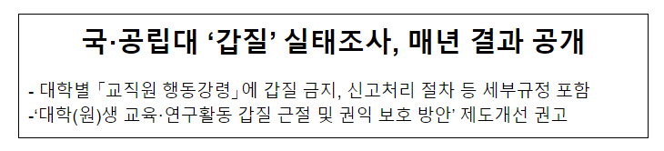 국·공립대 ‘갑질’ 실태조사, 매년 결과 공개 국·공립대 ‘갑질’ 실태조사, 매년 결과 공개