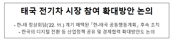 태국 전기차 시장 참여 확대 방안 논의