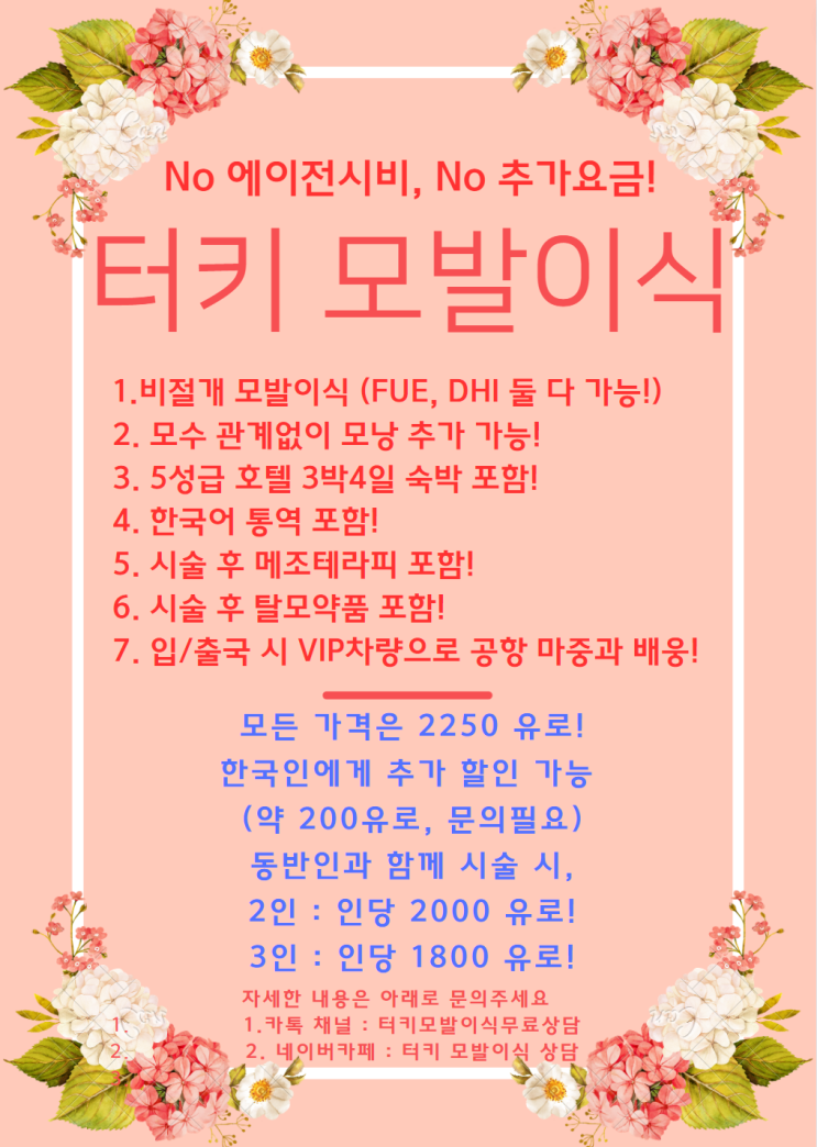  튀르키예에서 300만원으로 비절개 모발이식하기 (가격정보)