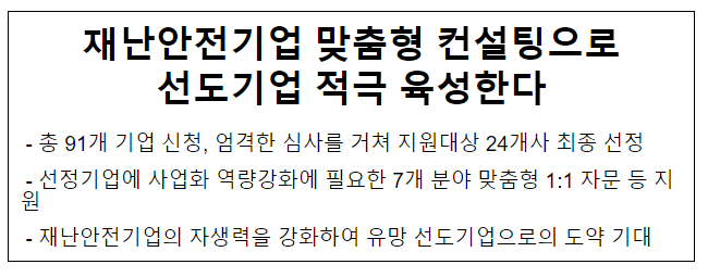 재난안전기업 맞춤형 컨설팅으로 선도기업 적극 육성한다 재난안전기업 맞춤형 컨설팅으로 선도기업 적극 육성한다