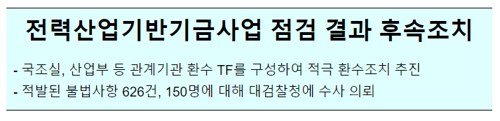 전력산업기반기금사업 점검 결과 후속 조치 계획 전력산업기반기금사업 점검 결과 후속 조치 계획