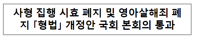 사형 집행 시효 폐지 및 영아살해죄 폐지 「형법」 개정안 국회 본회의 통과 사형 집행 시효 폐지 및 영아살해죄 폐지 「형법」 개정안 국회 본회의 통과