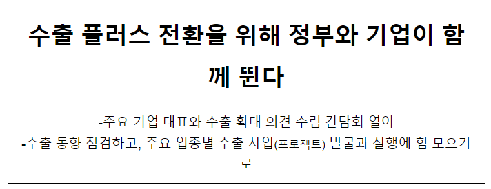 수출 플러스 전환을 위해 정부와 기업이 함께 뛴다 수출 플러스 전환을 위해 정부와 기업이 함께 뛴다