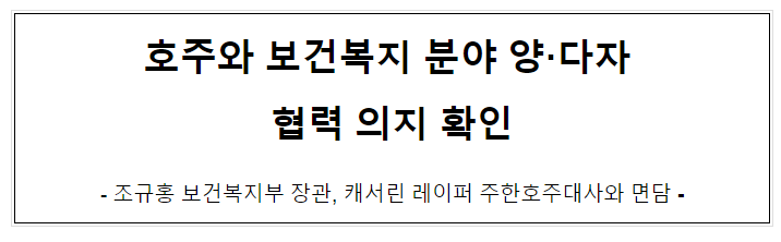호주와 보건복지 분야 양·다자 협력 의지 확인 호주와 보건복지 분야 양·다자 협력 의지 확인
