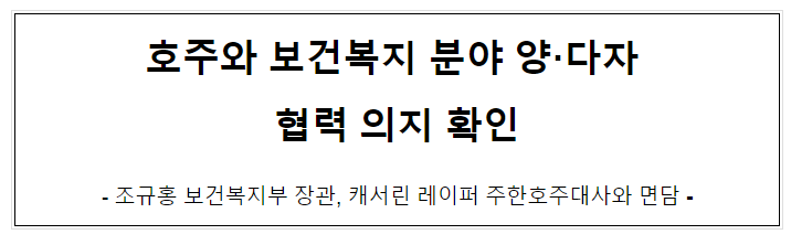 호주와 보건복지 분야 양·다자 협력 의지 확인