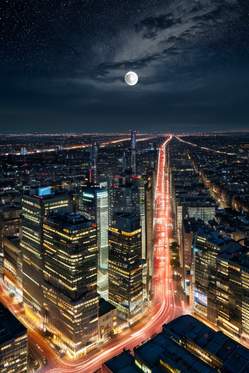 [Ai Greem] 배경_길거리 122: 저녁에 하늘에서 도시를 내려다 보는 무료 이미지, 밤에 내려다 보는 도시 항공뷰 무료 일러스트