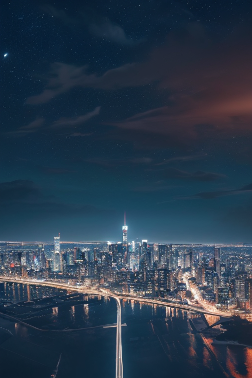 [Ai Greem] 배경_전경 130: 저녁 시간에 밝게 빛나는 도시 야경 무료 이미지 일러스트, 멋진 도시의 야경 무료 그림
