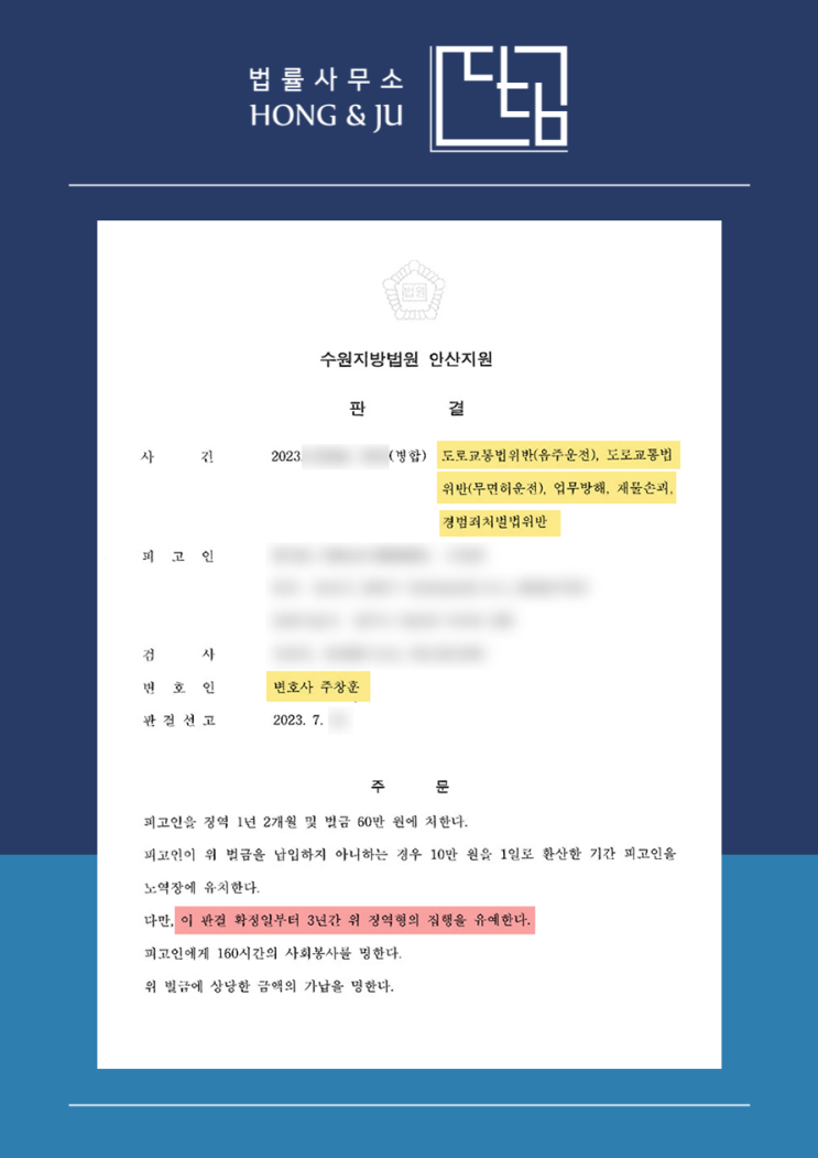  음주운전 전과기록 7회 넘지만 집행유예 (2023년 해결 사례)