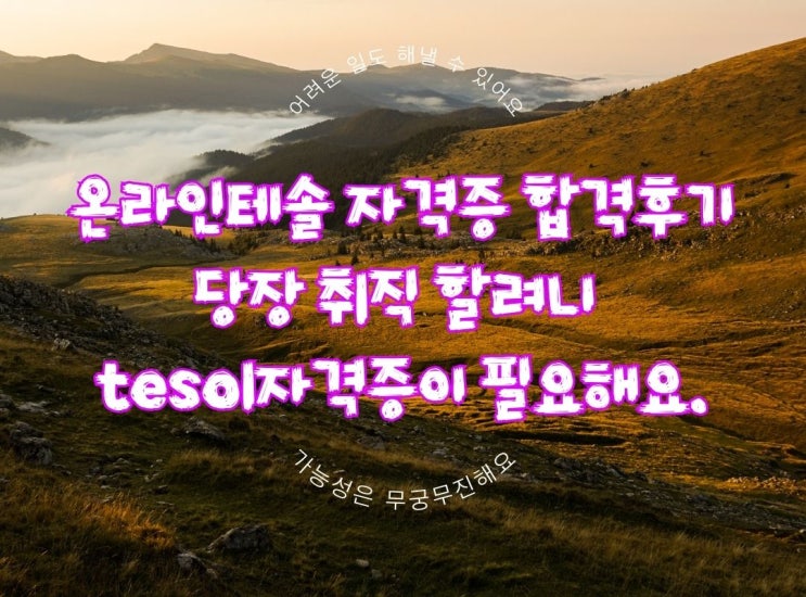  온라인테솔 자격증 합격후기 - 당장 취직하려니 tesol 자격증이 필요해요.