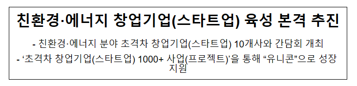 친환경·에너지 창업기업(스타트업) 육성 본격 추진 친환경·에너지 창업기업(스타트업) 육성 본격 추진