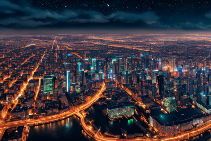 [Ai Greem] 배경_전경 139: 밤하늘을 배경으로 하는 멋진 도시 야경 무료 이미지