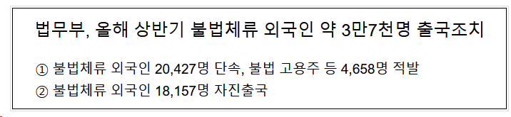 법무부, 올해 상반기 불법체류 외국인 약 3만7천명 출국조치