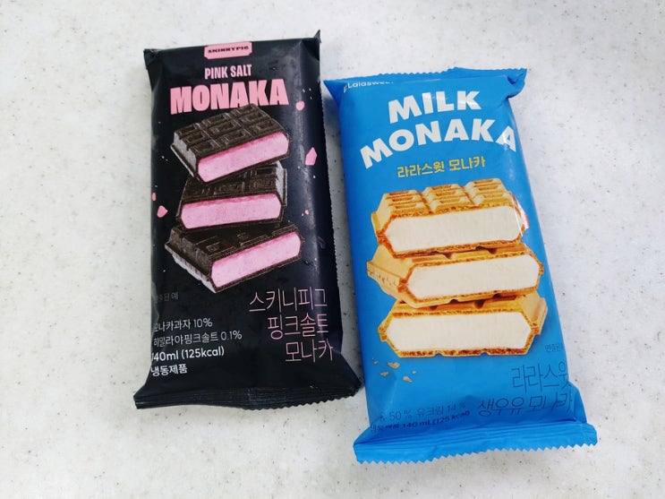 저칼로리 아이스크림 : 스키니피그 핑크솔트 모나카 vs 라라스윗 생우유 모나카