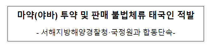 마약(야바) 투약 및 판매 불법체류 태국인 적발 마약(야바) 투약 및 판매 불법체류 태국인 적발