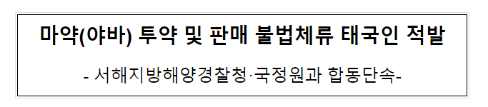 마약(야바) 투약 및 판매 불법체류 태국인 적발