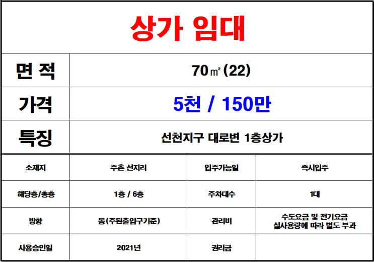  김해 주촌 선지리 상가임대 주촌상가임대 주촌1층상가임대 대로변1층상가임대