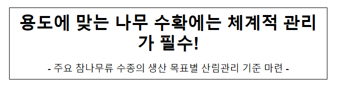 용도에 맞는 나무 수확에는 체계적 관리가 필수!