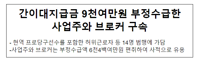 간이대지급금 9천여만원 부정수급한 사업주와 브로커 구속