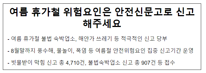 여름 휴가철 위험요인은 안전신문고로 신고해주세요 여름 휴가철 위험요인은 안전신문고로 신고해주세요