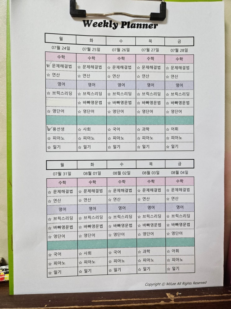  4학년 1학기 여름방학 계획