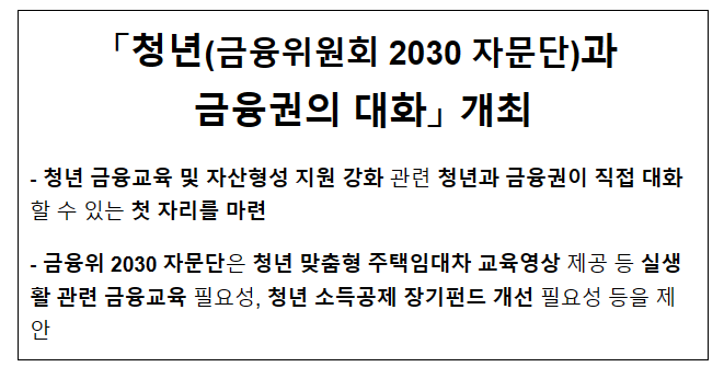 「청년(금융위원회 2030 자문단)과 금융권의 대화」 개최