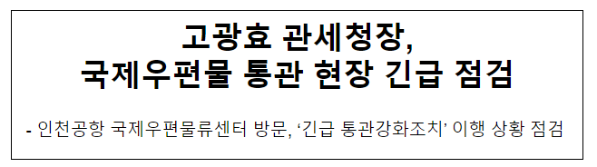 고광효 관세청장, 국제우편물 통관 현장 긴급 점검