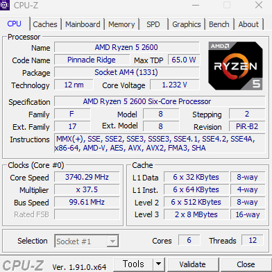 라이젠5 2600 Ryzen cpu-z AMD CPU