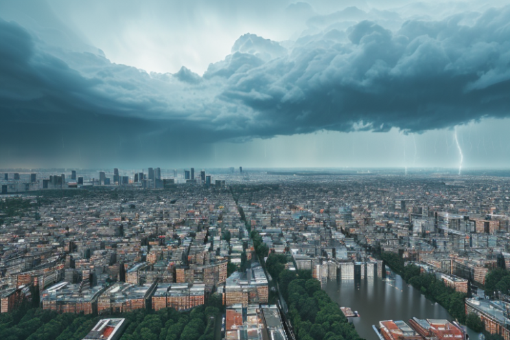 [Ai Greem] 배경_전경 179: 상업적으로 사용 가능한 비 내리는 도시 관련 무료 이미지, 비 오는 날 도시 전경 무료 썸네일 일러스트